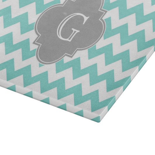 Turq/Aqua Zickzack-Graues Quatrefolienmonogramm Schneidebrett (Ecke)