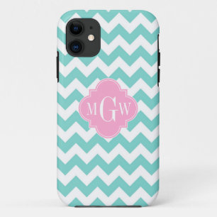 Turq / Aqua, Zickzack, rosa 3 Anfangsmonogramm Case-Mate iPhone Hülle