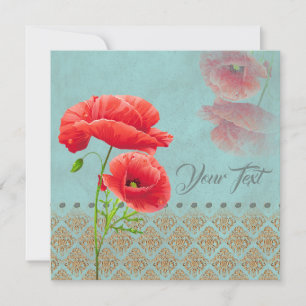 Turqoise Baroque Poppies - Grußkarte