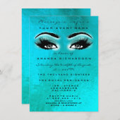 Turqoise Blue Ocean Makeup Glitzer Brautparty Einladung (Vorne/Hinten)