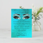 Turqoise Blue Ocean Makeup Glitzer Brautparty Einladung (Stehend Vorderseite)