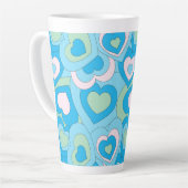 Turqoise Blue Retro Heart Latte Mug Milchtasse (Linke Ecke)