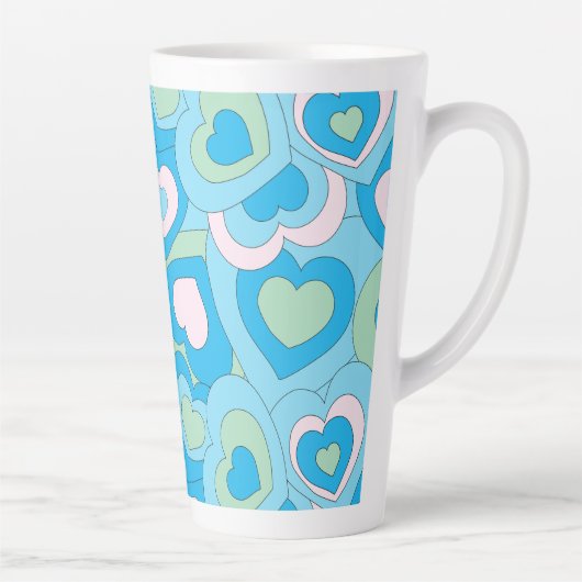 Turqoise Blue Retro Heart Latte Mug Milchtasse (Rechts)