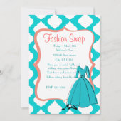 Turqoise & Coral Fashion Swap Einladung (Vorderseite)