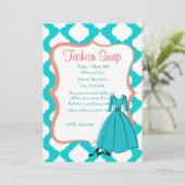 Turqoise & Coral Fashion Swap Einladung (Stehend Vorderseite)
