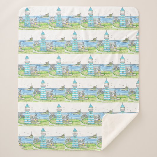 Turqoise Lighthouse Sherpa Blanket Sherpadecke (Vorderseite)