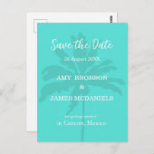 Turqoise Modern Tropical Palm Beach Save the Date Postkarte (Vorne/Hinten)