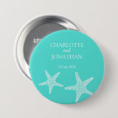 Turqoise Modern Tropical Starfish Beach Hochzeit Button (Vorne & Hinten)