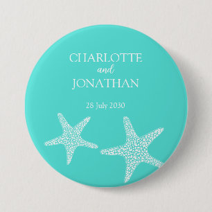 Turqoise Modern Tropical Starfish Beach Hochzeit Button