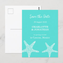 Turqoise Modern Tropical Starfish Beach Hochzeit Postkarte