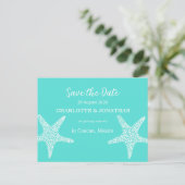 Turqoise Modern Tropical Starfish Beach Hochzeit Postkarte (Stehend Vorderseite)