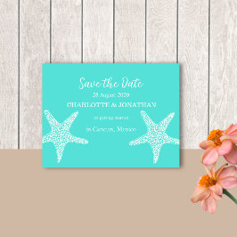 Turqoise Modern Tropical Starfish Beach Hochzeit Postkarte