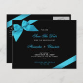 Turqoise Ribbon Wedding Save the Date 4 Ankündigungspostkarte (Vorne/Hinten)