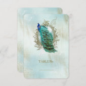 Turqoise Shabby Peacock - Tischnummer Card (Vorne/Hinten)