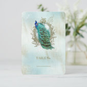 Turqoise Shabby Peacock - Tischnummer Card (Stehend Vorderseite)