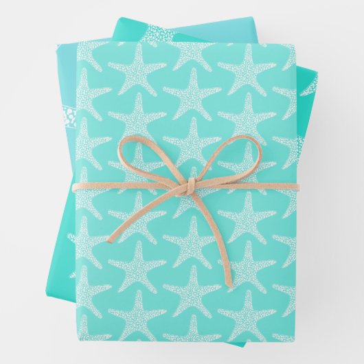 Turqoise Starfish Beach Summer Nautic Pattern Geschenkpapier Set (Beispiel)