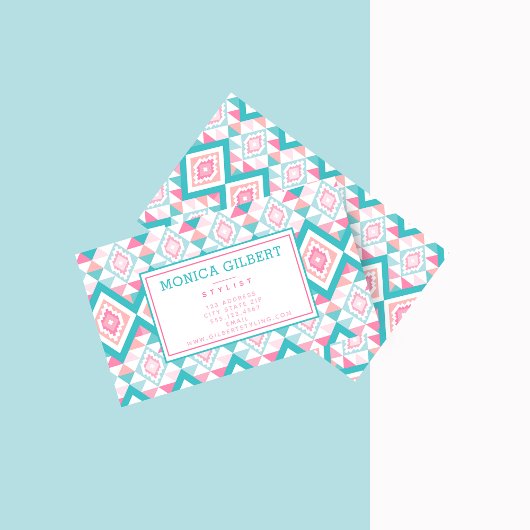 Turqoise und rosa geometrisches Aztekenmuster Visitenkarte