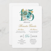 Turqouise floral quinceañera invitation einladung (Vorne/Hinten)