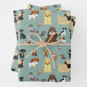 Turqouise Hintergrund Hunde Muster. Geschenkpapier Set (Beispiel)