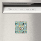 Turqouise Hintergrund Hunde Muster. Magnet (In Situ (Geschirrspüler))