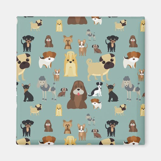 Turqouise Hintergrund Hunde Muster. Magnet (Vorne)