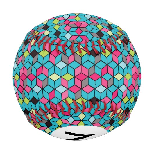 Turqouise und rosa Cube-Muster Baseball (Rückseite)