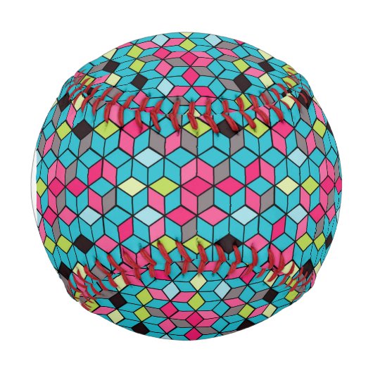 Turqouise und rosa Cube-Muster Baseball (Vorderseite)