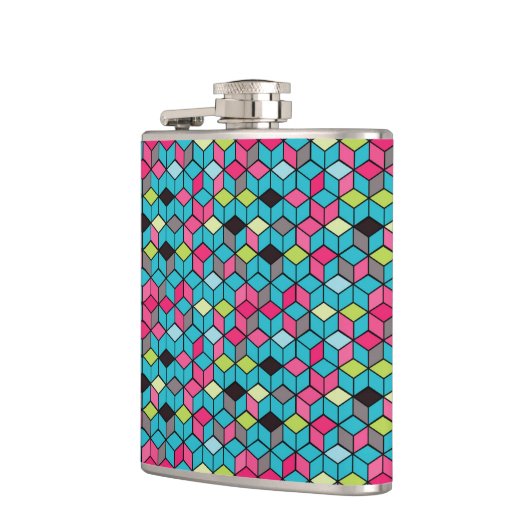 Turqouise und rosa Cube-Muster Flachmann (Links)