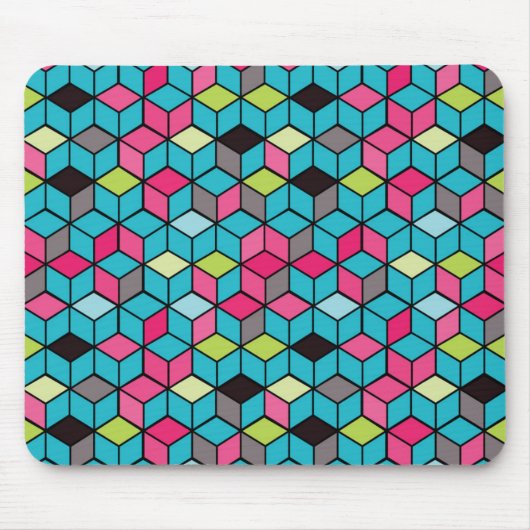 Turqouise und rosa Cube-Muster Mousepad (Vorne)