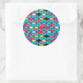 Turqouise und rosa Cube-Muster Runder Aufkleber (Tasche)