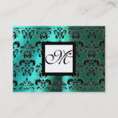 TURQUASE BLUE SILK DAMASK CLOTH,SQUARE MONOGRAMM VISITENKARTE (Rückseite)