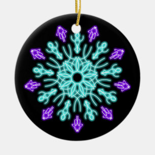 Turquiose and purple neon flower keramik ornament