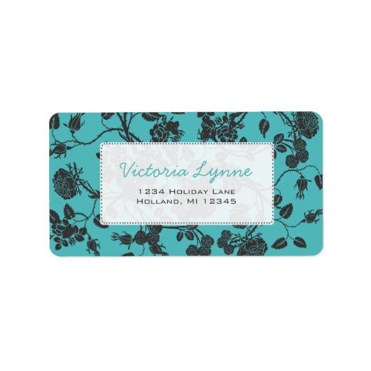Turquiose Aqua Black Rose Rücksendeadresse Adressaufkleber (Vorne)