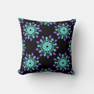 Turquiose und lila neonale Blume Kissen