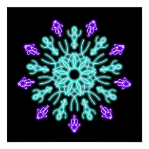 Turquiose und lila neonale Blume Poster