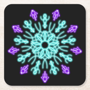 Turquiose und lila neonale Blume Rechteckiger Pappuntersetzer