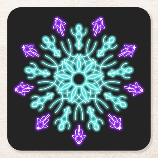 Turquiose und lila neonale Blume Rechteckiger Pappuntersetzer (Vorderseite)