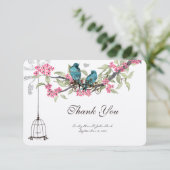 Turquiose Vögel Rosa Kirsche Blüten Birdcchage Dankeskarte (Stehend Vorderseite)