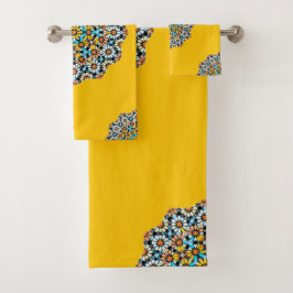 Turquise und gelber Marmor marokkanischer Mosaik Badhandtuch Set