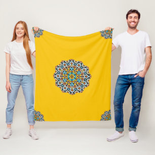 Turquise und gelber Marmor marokkanischer Mosaik Fleecedecke