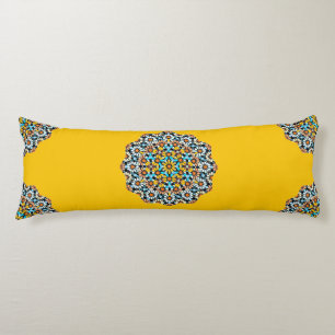 Turquise und gelber Marmor marokkanischer Mosaik Seitenschläferkissen
