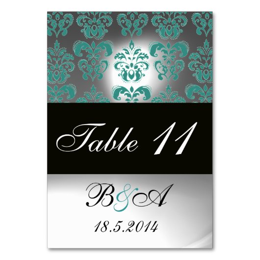 TURQUOISCH AQUA BLUE SCHWARZ-WEISS DAMASK MONOGRAM TISCHNUMMER (Vorderseite)