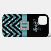 TURQUOISCH SCHWARZ ZICKZACK GLITZER MÄDLICH Case-Mate iPhone HÜLLE (Rückseite (Horizontal))