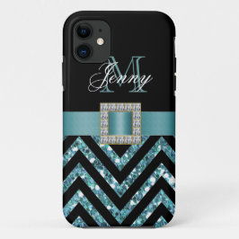 TURQUOISCH SCHWARZER ZICKZACK GLITZER GIRLY Case-Mate iPhone HÜLLE