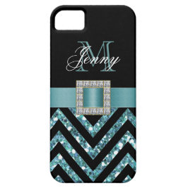 TURQUOISCH SCHWARZER ZICKZACK GLITZER GIRLY Case-Mate iPhone HÜLLE