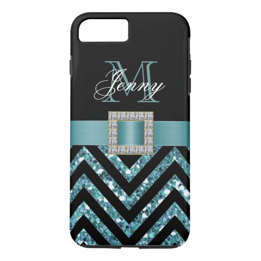 TURQUOISCH SCHWARZER ZICKZACK GLITZER GIRLY Case-Mate iPhone HÜLLE (Rückseite)