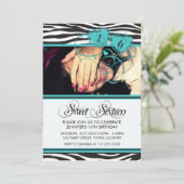 TURQUOISCH WEISSE COOLE ZEBRA DRUCK 16 . GEBURTSTA EINLADUNG (Stehend Vorderseite)