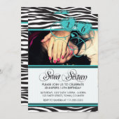 TURQUOISCH WEISSE COOLE ZEBRA DRUCK 16 . GEBURTSTA EINLADUNG (Vorne/Hinten)