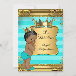 Turquoise African American Prince Baby Dusche Einladung