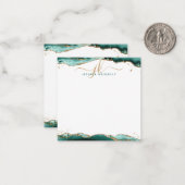 Turquoise Agate Geode Gold Glitzer Script Monogram Mitteilungskarte (Vorderseite/Rückseite Beispiel)